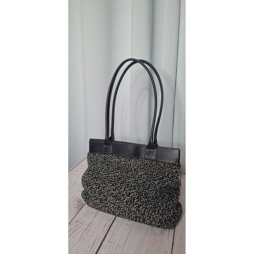 The Sak Elliott Lucca Black White Crochet Leather Trim Shoulder Bag Tote EUC - Picture 3 of 16